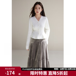 独束 大码女装摩登精致优雅V领针织开衫女微胖mm冬新款简约温柔毛衫 雪花白 XL多款可选