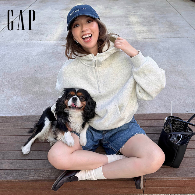 Gap 【宽松连帽】美式半拉链卫衣