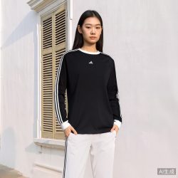 阿迪达斯 三条纹舞动系列蕾丝花边休闲长袖T恤女秋季adidas阿迪达斯轻运动
