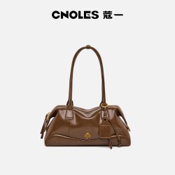 Cnolés Cnoles蔻一枫间包保龄球波士顿包新款棕色包包女款通勤单肩腋下包