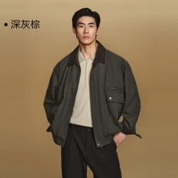 太平鸟 男装 工装夹克男2026年秋季新款老钱风翻领外套M