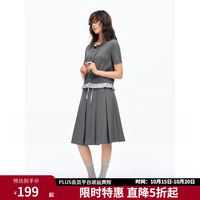 独束 女装  拼格纹百褶短袖针织开衫2026夏季新品上衣 烟灰色 L （尺码：2）