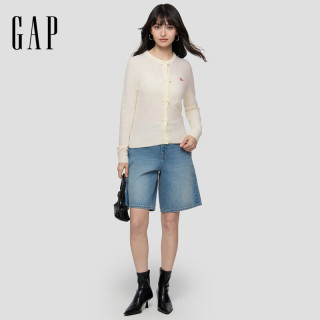 Gap 盖璞 887066 logo花体刺绣宽松针织开衫 象牙白 M