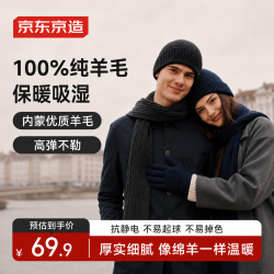 京东京造 100%纯羊毛帽子男秋冬加厚保暖毛线针织帽护耳防寒帽女 深海军蓝