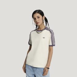 阿迪达斯 优雅蕾丝边休闲运动正肩短袖T恤上衣女adidas阿迪达斯三叶草