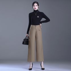 阔腿裤女2024新款春秋高腰宽松直筒显瘦九分宽腿裤休闲妈妈裤子