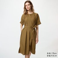 优衣库 棉混纺泡泡袖连衣裙短袖优衣库女装487279