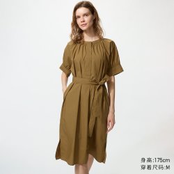 优衣库 棉混纺泡泡袖连衣裙短袖优衣库女装487279