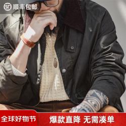 马登 工装 复古Spey油蜡钓鱼夹克男春vintage做旧户外防风翻领帆布外套 黝灰色 S