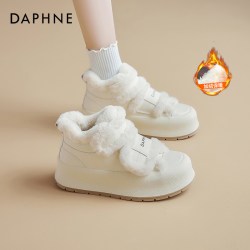 达芙妮 加绒小白鞋女2026新款冬季厚底保暖棉鞋防滑毛毛女鞋雪地靴