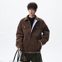 V37 美式复古PU皮衣夹克男秋季高街痞帅休闲工装通勤vibe翻领外套