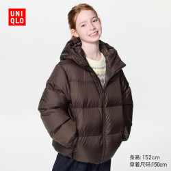 优衣库 童装男童女童羽绒连帽外套外套夹克486624 38 深褐色 160
