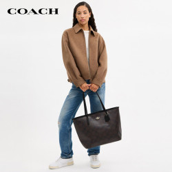 COACH 女士CITY大号手提单肩托特包深棕色CCD66
