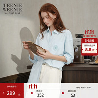 TEENIE WEENIE 小熊长袖衬衫女春秋学院风质感条纹衬衣 浅蓝色