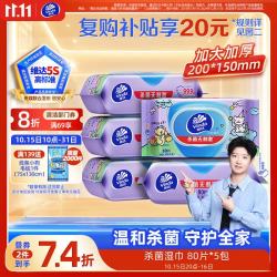 维达 杀菌湿巾80片*5包线条小狗IP款 温和无酒精湿纸巾大包