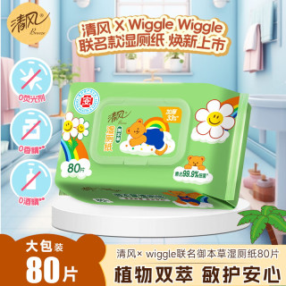 清风 湿厕纸 草本消毒湿纸巾家庭装 80片*1包