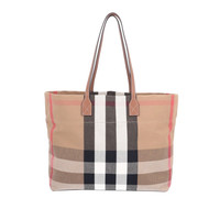 BURBERRY 自营Burberry博柏利棕色帆布配牛皮饰边手提包 春季新款