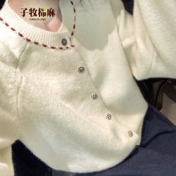 子牧棉麻 针织开衫外套上衣0628 米白色 均码