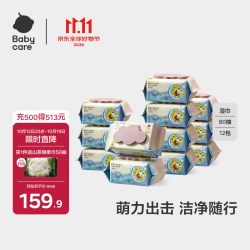babycare 婴儿湿巾babycare紫盖湿巾新生儿宝宝手口湿纸巾 紫盖湿巾 80抽 12包