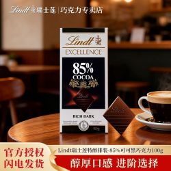 瑞士莲 特醇85%可可黑巧克力排块100g健身能量小零食