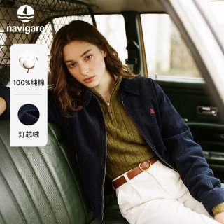 navigare 小帆船蓝色纯棉灯芯绒宽松夹克女士秋外套