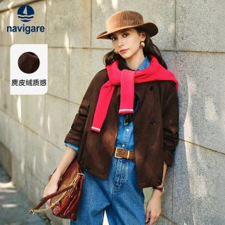 navigare 意大利小帆船棕色宽松短外套女夹克上衣