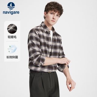 navigare 小帆船休闲格纹衬衫男士抗菌磨毛通勤衬衣