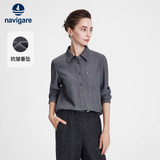 navigare 意大利小帆船灰色休闲长袖衬衫女衬衣