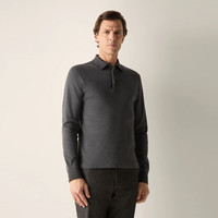杰尼亚 棉质长袖针织Polo衫 深灰色 60(3XL) 男装