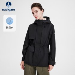 navigare 小帆船黑色户外防水连帽夹克女士短外套