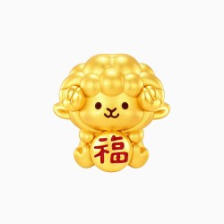 潮宏基 生肖羊咩咩萌趣福财黄金吊坠串珠足金5硬金D鎏彩转运珠送礼
