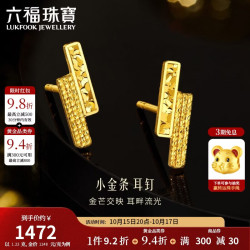 六福珠宝 黄金耳钉小金条光影金碎碎冰足金生日礼物计价GJG0217DS 约1.23克