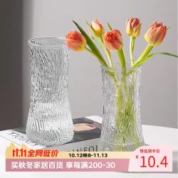 Dzone 花瓶玻璃北欧风客厅桌面装饰摆件透明水培器插花瓶大号树皮款