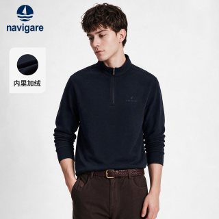 navigare 意大利小帆船加绒卫衣男半拉链领长袖T恤