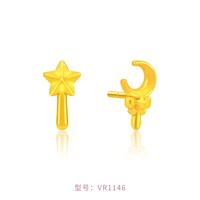 SoinLove 周大福SOINLOVE「仙女星」星月仙女棒黄金耳钉足金耳饰生日礼物