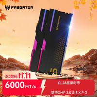 PREDATOR DDR5 台式机内存条 Hermes冰刃系列 RGB灯条 台式机电脑配件 6000频率 C28冰刃黑 48GB 1套 24*2