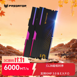 PREDATOR DDR5 台式机内存条 Hermes冰刃系列 RGB灯条 台式机电脑配件 6000频率 C28冰刃黑 48GB 1套 24*2