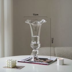 紫香凝 法式中古花边透明玻璃花瓶客厅插花水养鲜花高脚杯高级感装饰摆件