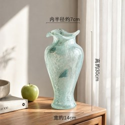 紫香凝 冰蓝晕染玻璃花瓶法式中古轻奢客厅插花水培鲜花玄关桌面装饰摆件