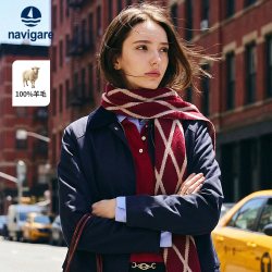 navigare 小帆船轻奢风100%羊毛围巾女格纹披肩