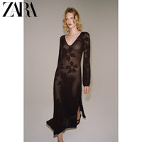 ZARA 2026早秋新品 女装 长袖 V 领印花针织长连衣裙 2142143 700