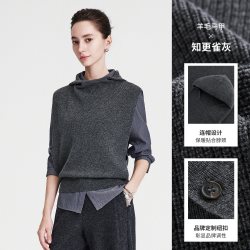 navigare 小帆船灰色宽松毛衣女士2026秋季无袖连帽针织衫羊毛背心