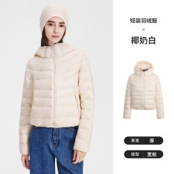 navigare 小帆船灰色加厚连帽羽绒服女2026冬季通勤鸭绒防寒服外套