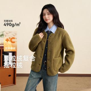 雪中飞 【长袖外套】摇粒绒圆领开衫女士短款