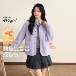 雪中飞 女式短外套百搭摇粒绒圆领开衫外套品质柔软亲肤长袖