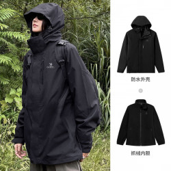 骆驼 秋冬新款三合一可拆卸加绒防风服外套 黑色，男 M