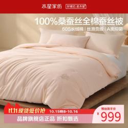 水星家纺 A类抑菌100%桑蚕丝春秋被芯60支全棉刺绣四季被子 全棉桑蚕丝春秋被200×230cm
