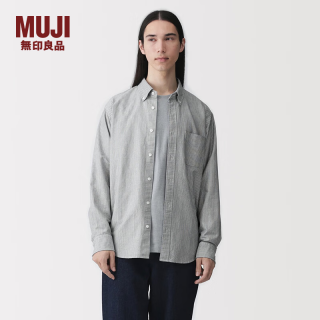 無印良品 MUJI 水洗牛津布 条纹 男士衬衫