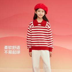 巴拉巴拉 女童蝴蝶结撞色条纹毛衣