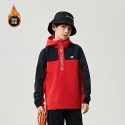 特步 轻薄无负担防风御寒锁温加绒男童女童秋季新品运动连帽保暖风衣